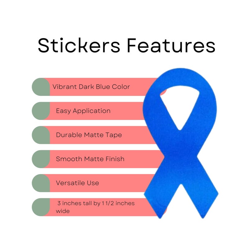 Fundraising For A Cause 250 Dark Blue Ribbon Shaped Stickers â€“ Dark Blue Awareness Stickers for Colon Cancer, Child Abuse, Rectal Cancer & Huntingtonâ€™s Disease Awareness - Image 4